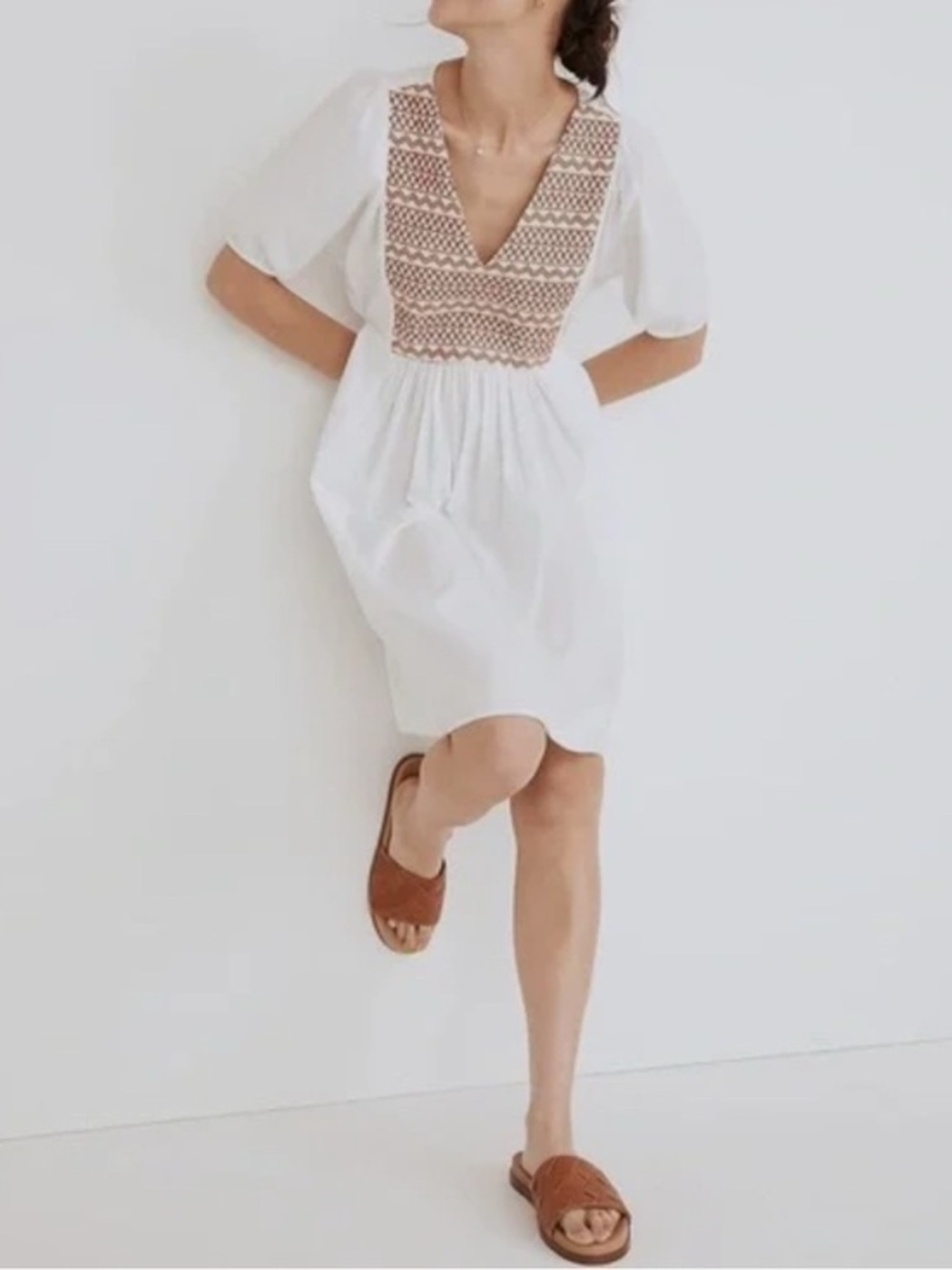 Madewell Embroidered Poplin Vneck Mini Dress